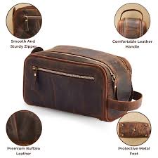 Handcrafted Rough Leather Travel Toiletry Bag (Dopp Kit)